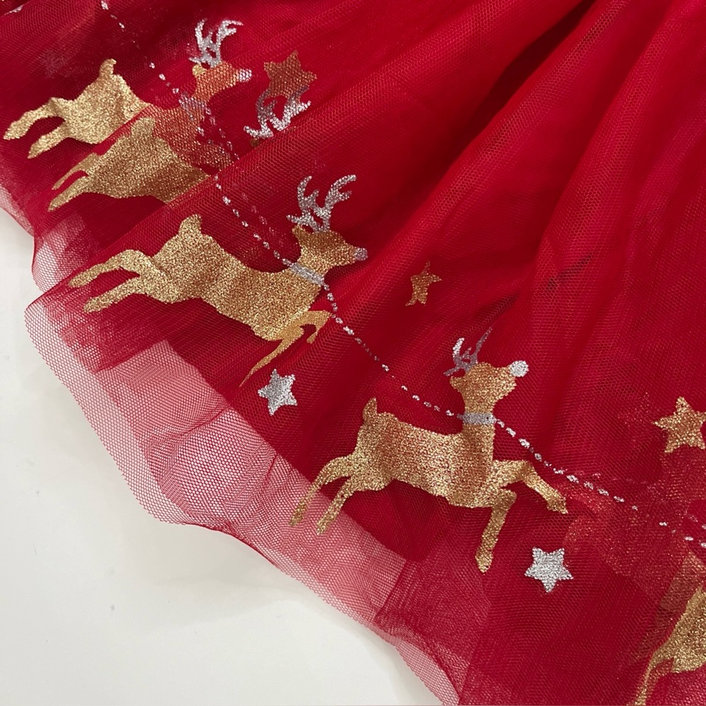 Zunie Christmas Red Glitter Reindeer Long Sleeve Dress Size 4 NWT - Picture 3 of 5